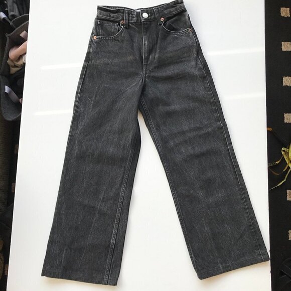 ZARA DENIM JEANS HI-RISE WIDE-LEG CROPPED JEANS GREY 00, 24 x 21 - Picture 6 of 16